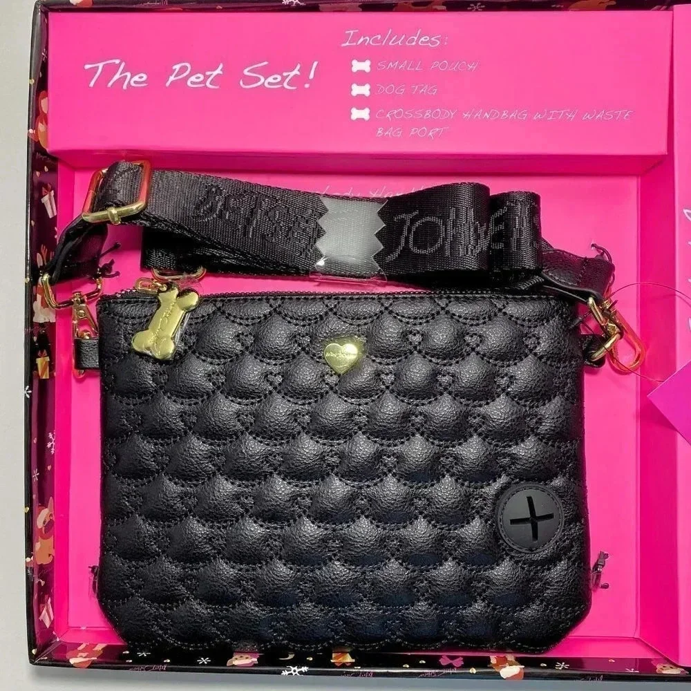 Betsey Johnson The Pet Set Black Crossbody Bag, Dog Collar Tag & Keychain Pouch